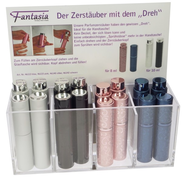 Display-Zerstäuber mit 16 x Taschenzerstäuber mit eindrehbarem Zerstäuberkopf