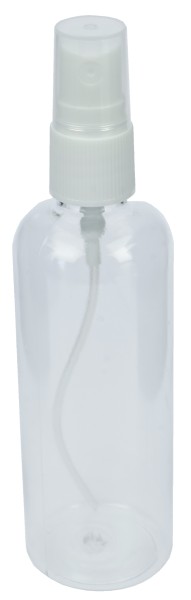 Sprühflasche, leer, Kunststoff weißer Sprühkopf für 100 ml Höhe 15 cm, Ø 3,8 cm